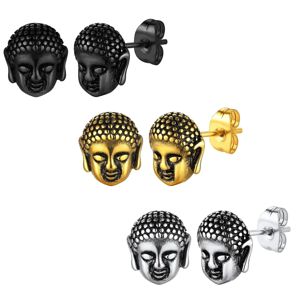 Boucles d'Oreilles Clou Tête de Bouddha or