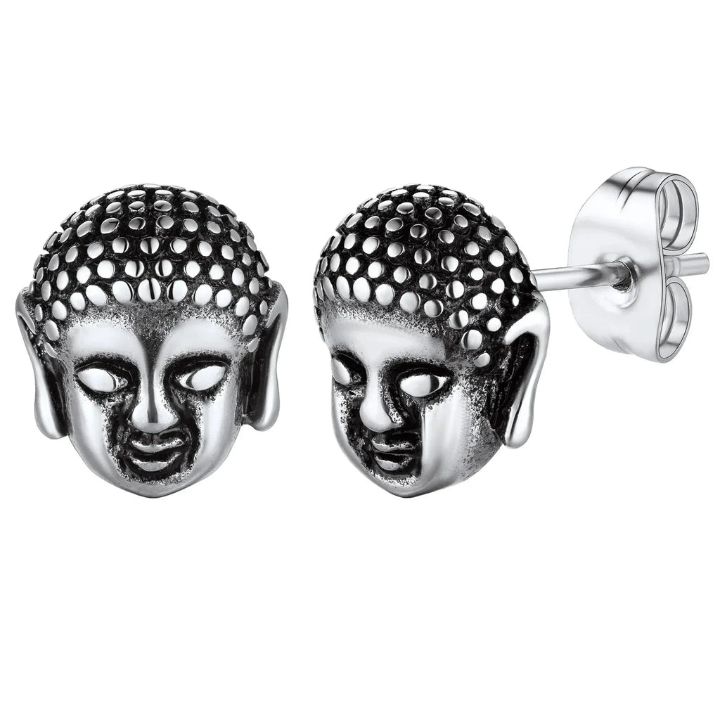 Boucles d'Oreilles Clou Tête de Bouddha argent