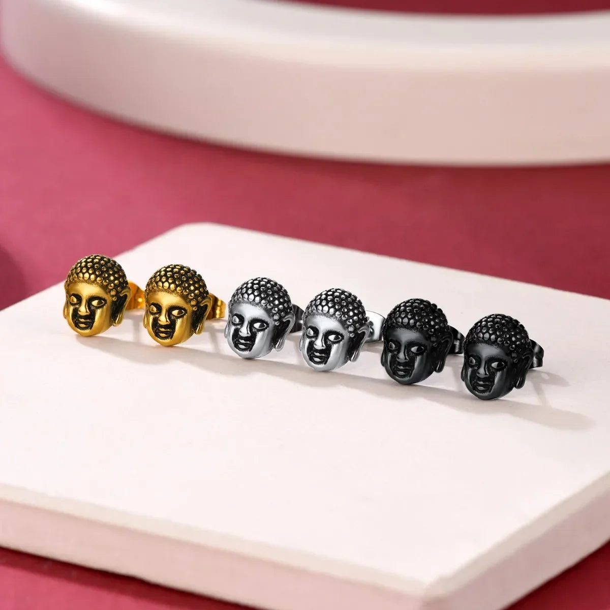Black Buddha Head Stud Earrings