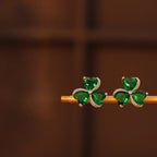Boucles d'Oreilles Clou Trèfle à 3 Feuilles Vert Emeraude et Zircon argent