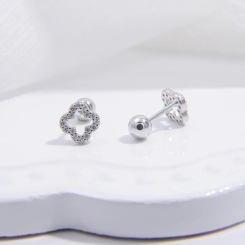 Boucles d'Oreilles Clou Trèfle à 4 Feuilles argent