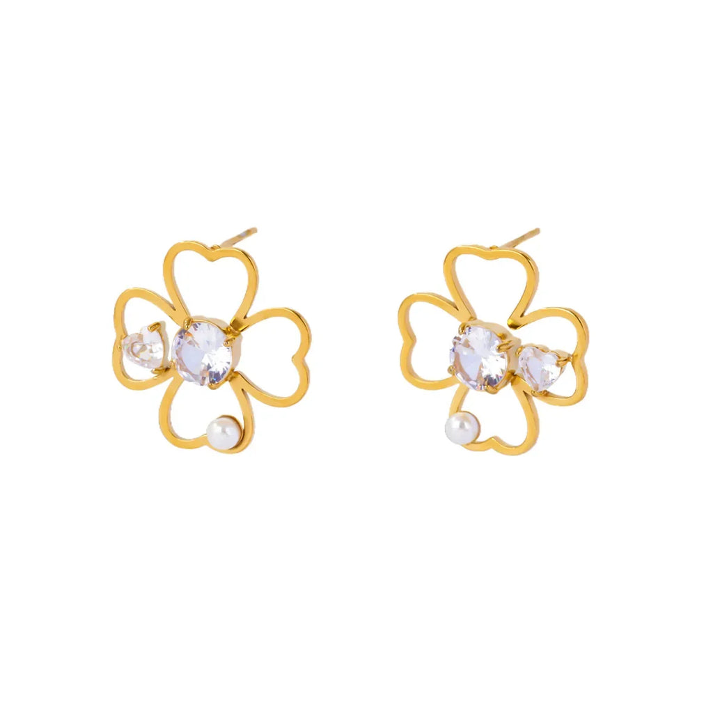 Boucles d'Oreilles Clou Trèfle à 4 Feuilles Porte Bonheur