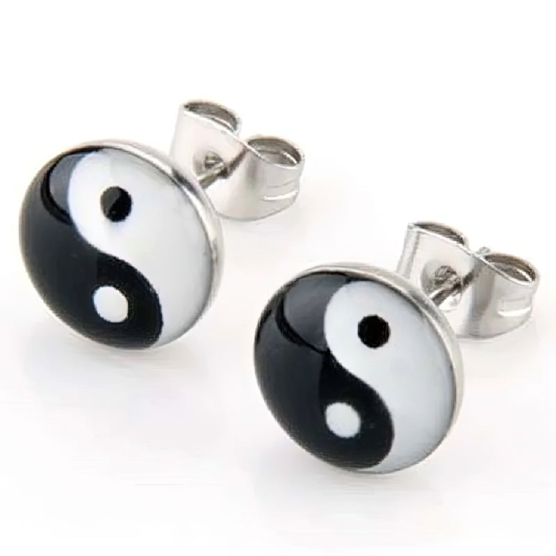Серьги-гвоздики Yin Yang чёрно-белые 