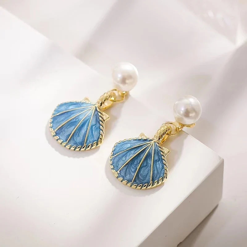 Blue Scallop Shell Earrings