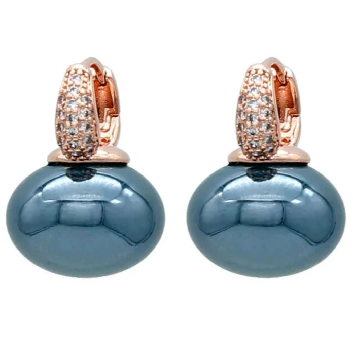 Hoop Earrings with Blue Pearl and Zircon in Gold and Blue