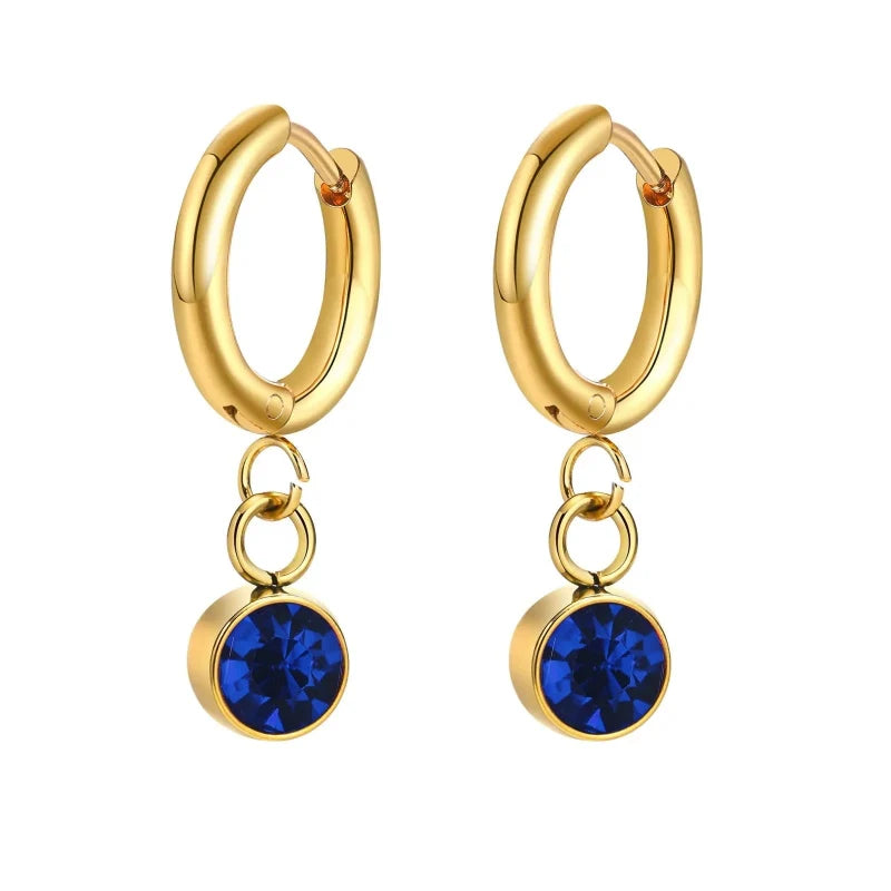 Birthstone Zircon Hoop Earrings