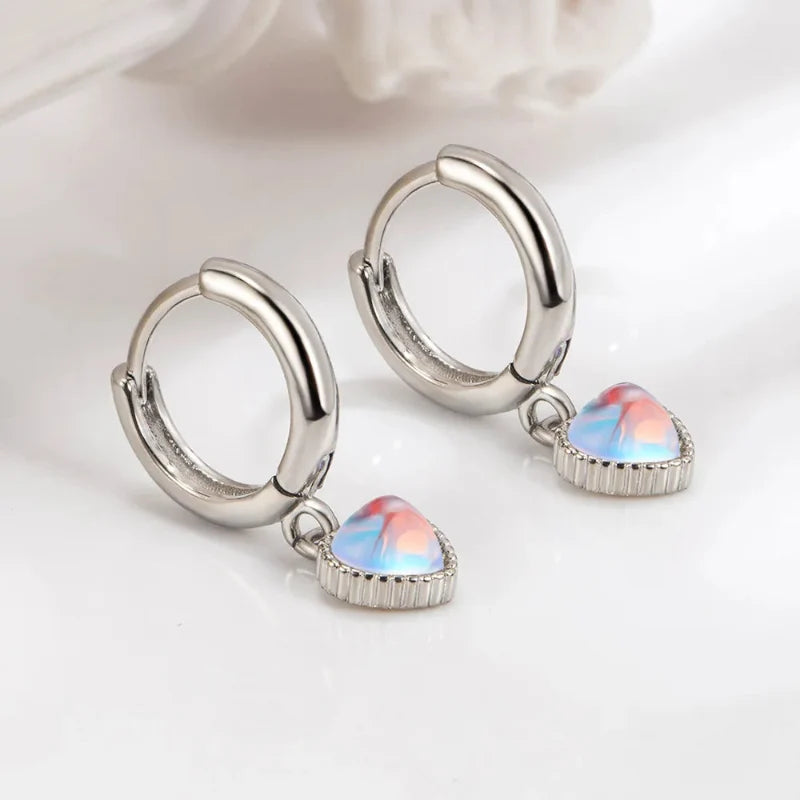 Boucles d'Oreilles Créoles Coeur Pierre de Lune