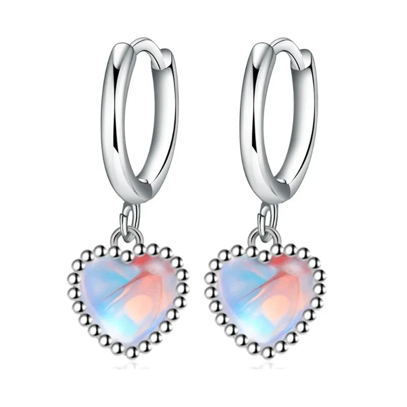 Boucles d'Oreilles Créoles Coeur Pierre de Lune