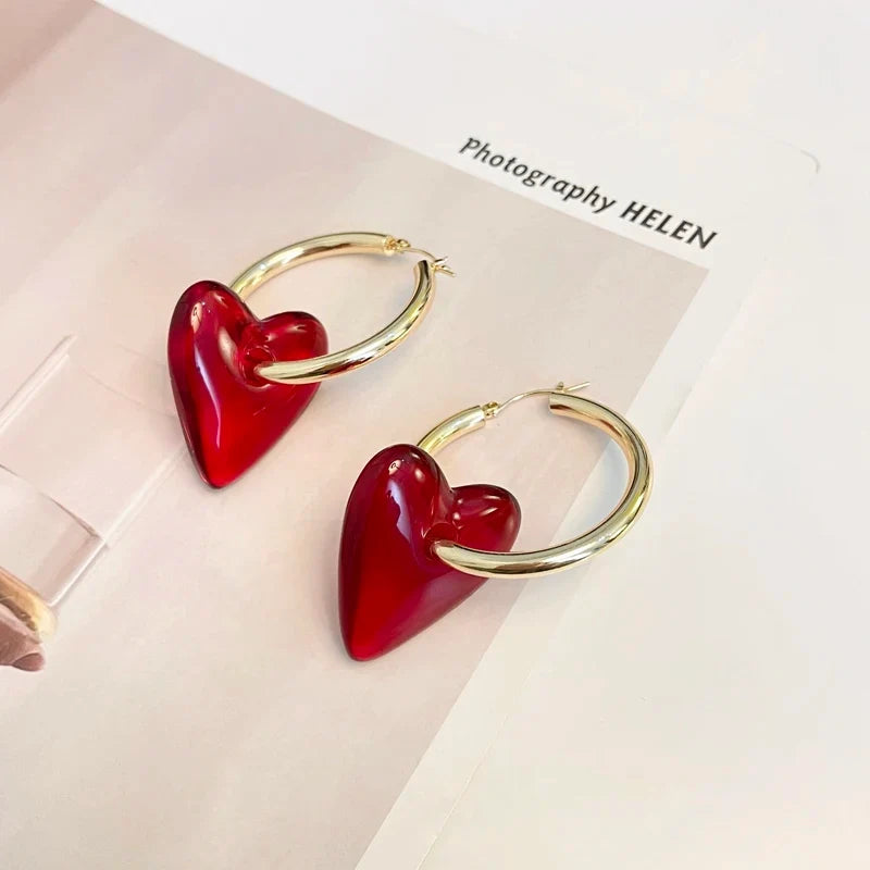 Women's Heart Hoop Earrings gold