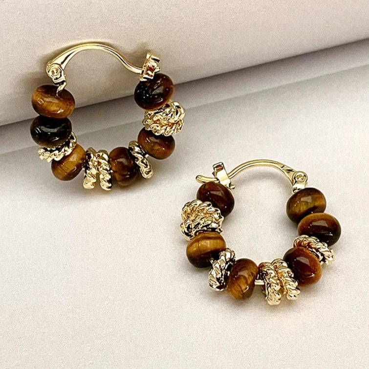 Серьги-кольца для женщин с тигровым глазом