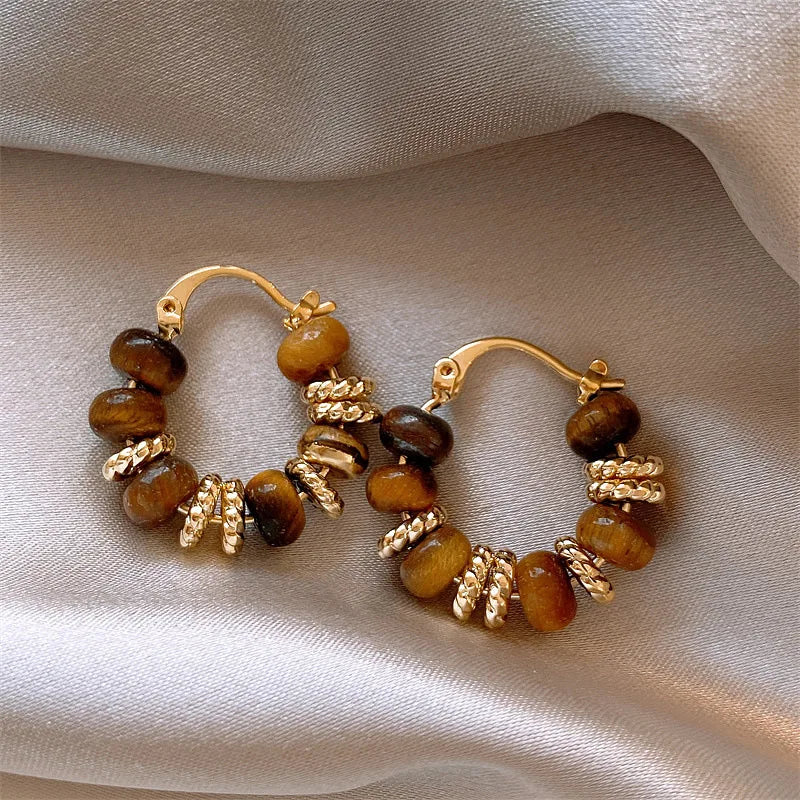 Серьги-кольца для женщин с тигровым глазом