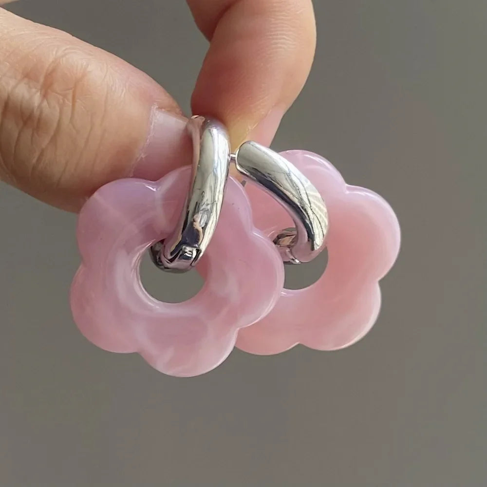 Resin Flower Hoop Earrings