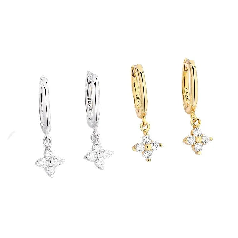 Zircon Flower Hoop Earrings in Gold