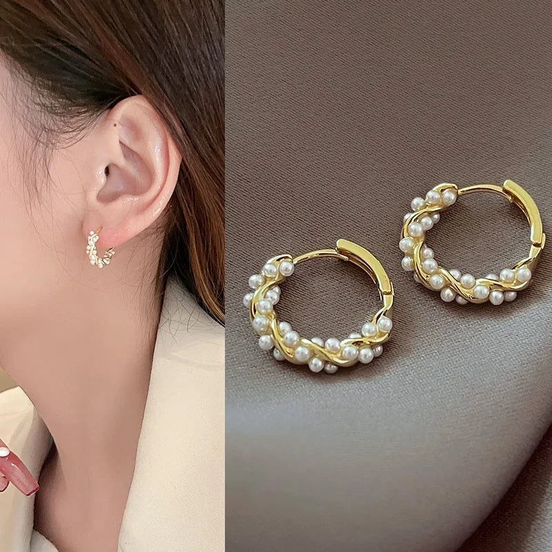 Women's Hoop Earrings with Gold Beads