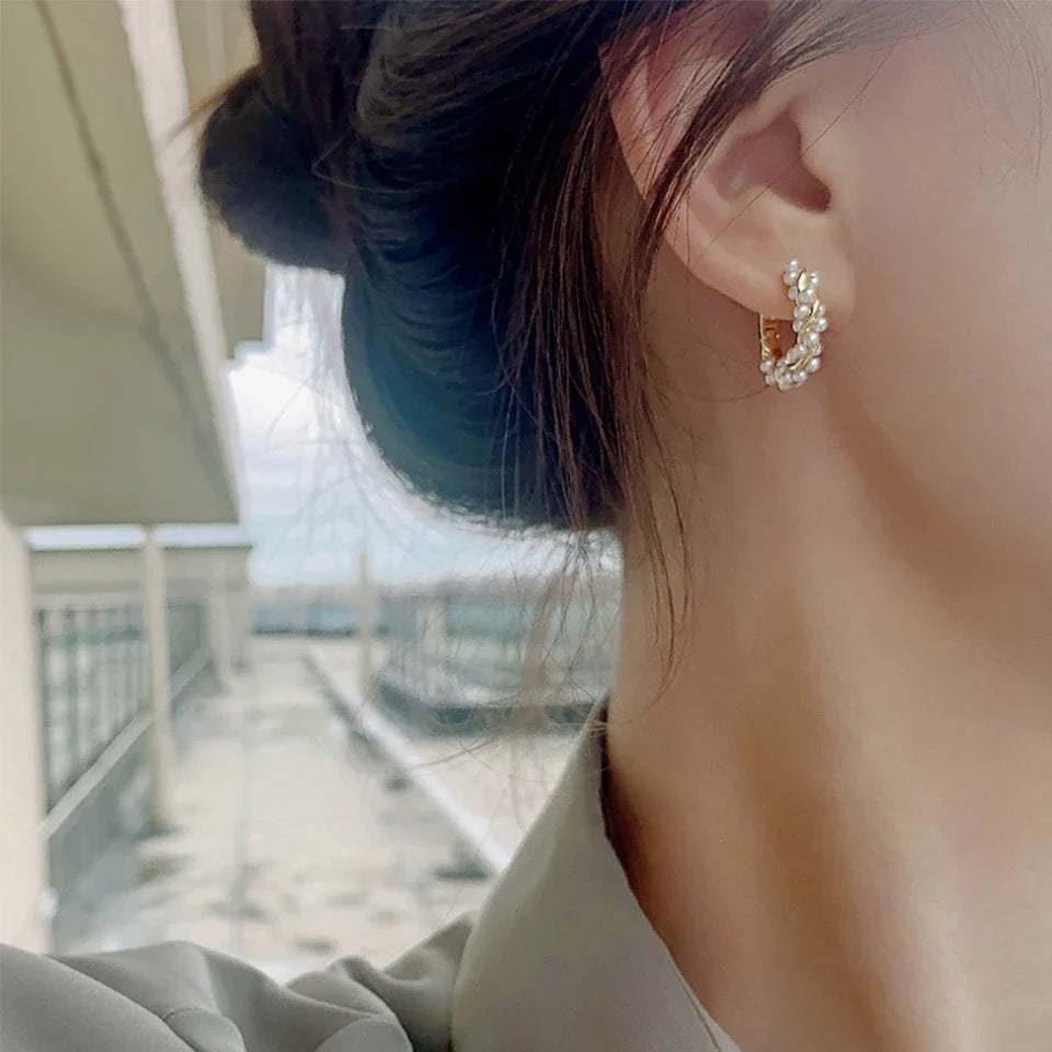 Women's Hoop Earrings with Silver Beads