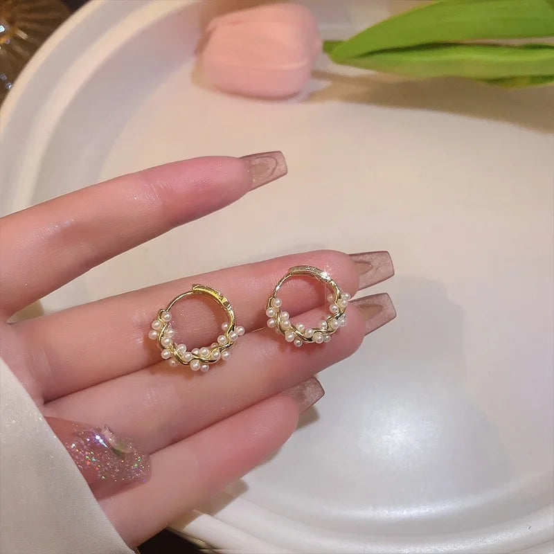 Women's Hoop Earrings with Gold Beads