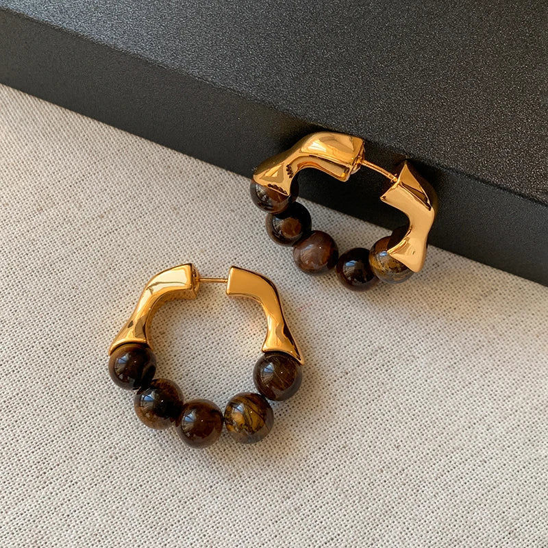 Women's Hoop Earrings with Tiger's Eye