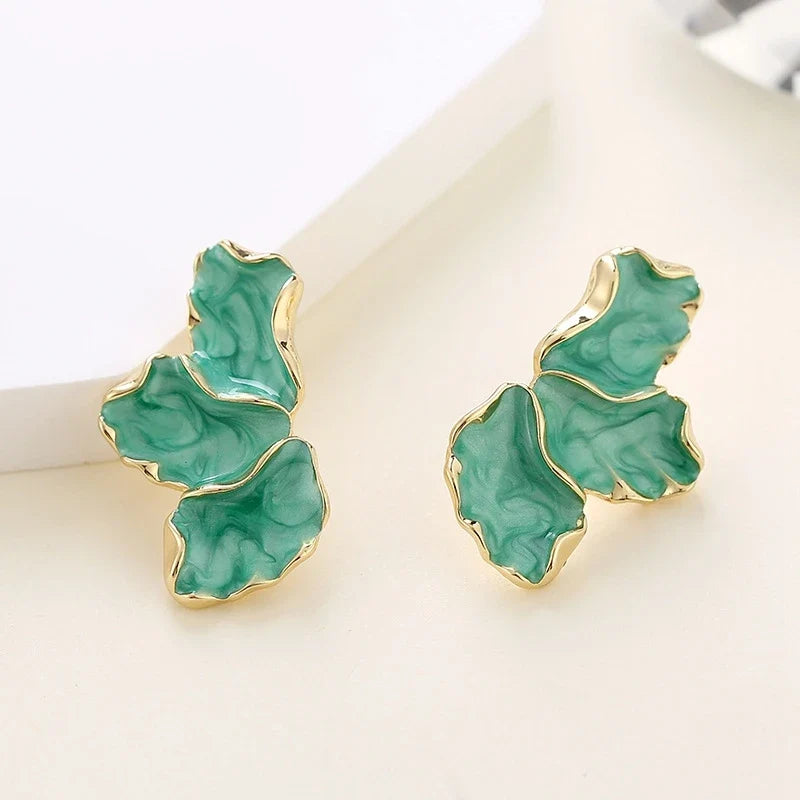 Half-Flower Stud Earrings Petals Green