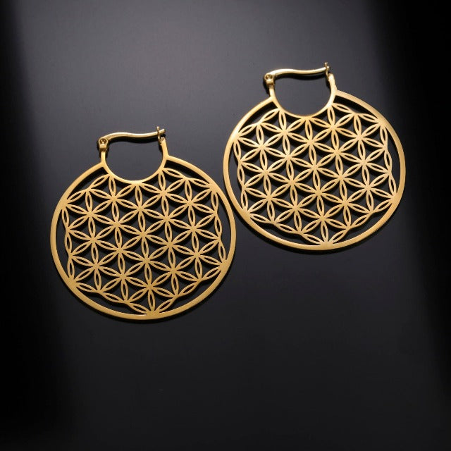 Dawapara Mandala Flower of Life Earrings for Women, gold