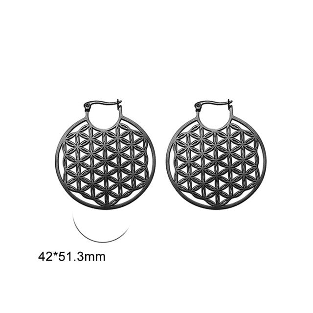 Dawapara Mandala Flower of Life Earrings for Women, black