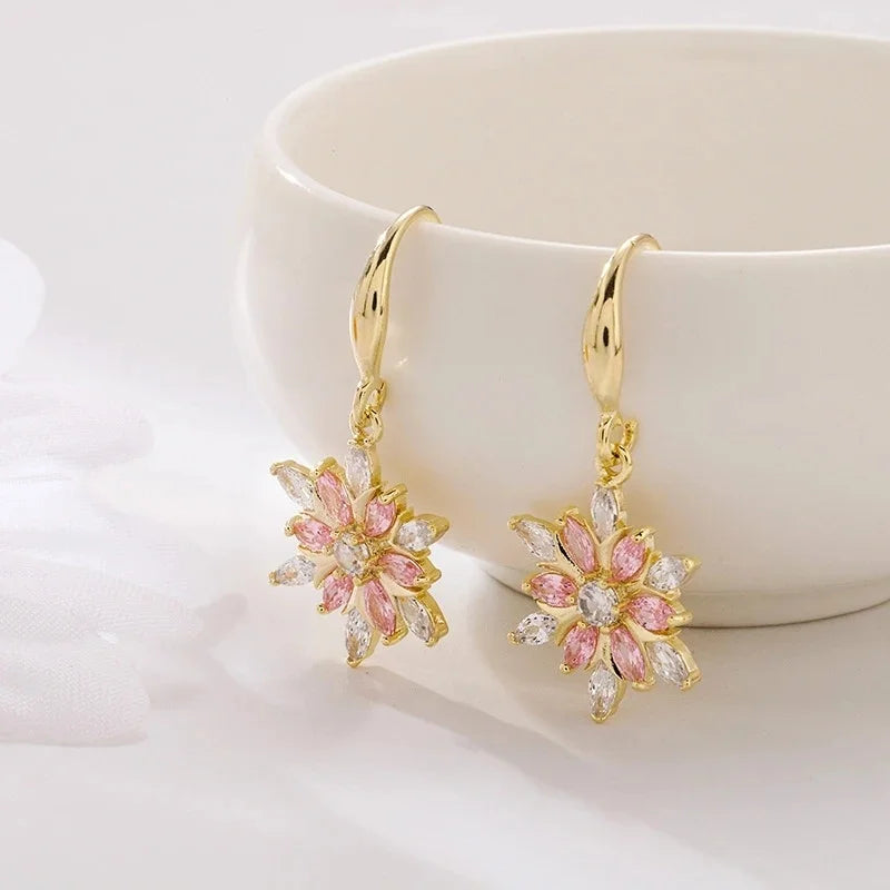 Snowflake Dangle Earrings with Zircon for Women style 2