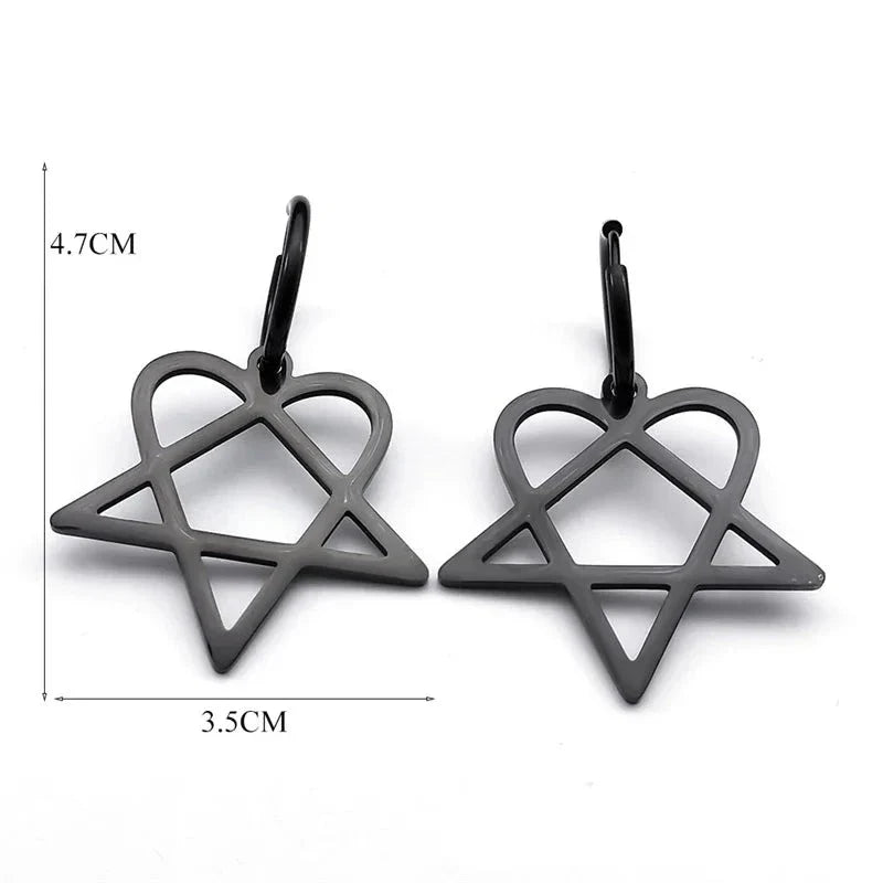 Gothic Earrings "Heartagram" Heart Pentagram 