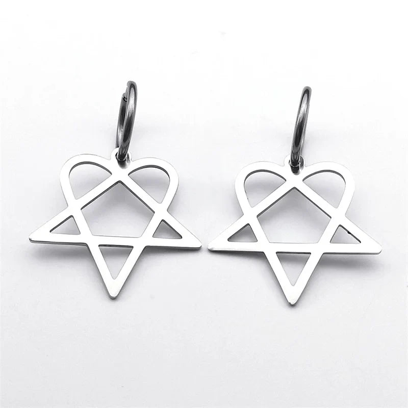 Goth Earrings "Heartagram" Silver Heart Pentagram