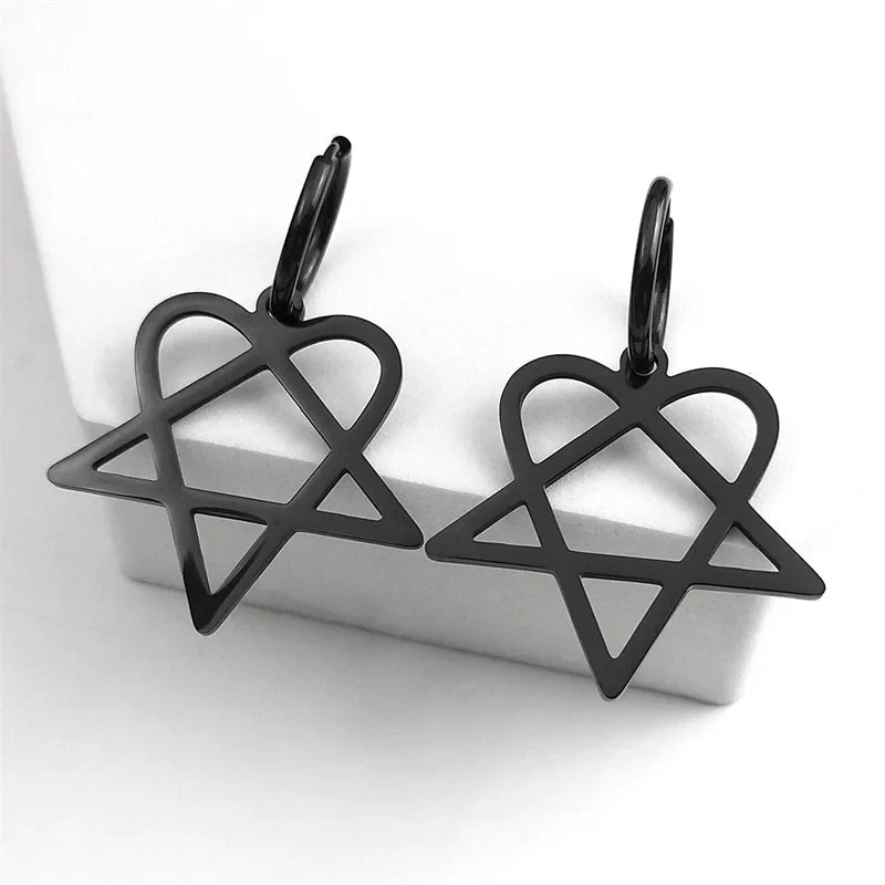 Goth Earrings "Heartagram" Black Heart Pentagram
