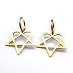 Goth Earrings "Heartagram" Gold Heart Pentagram