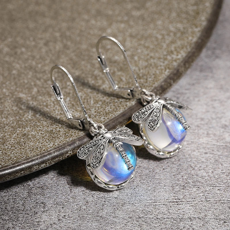 Butterfly and Moonstone Drop Earrings