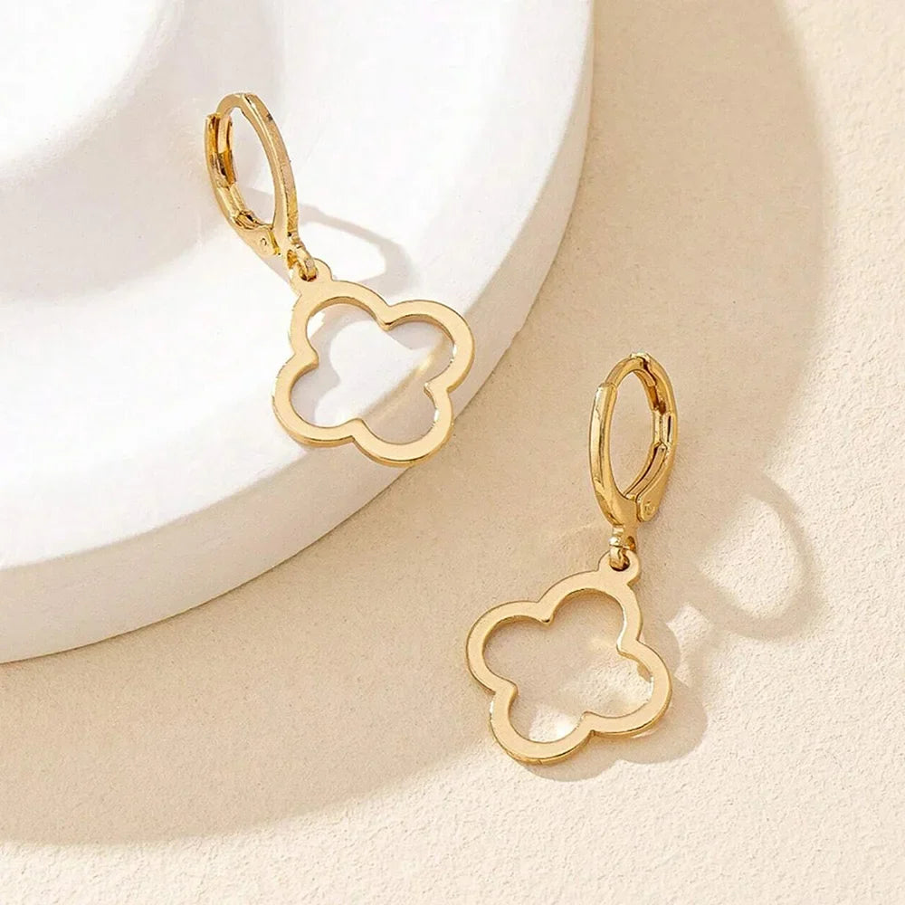 Boucles d'Oreilles Pendantes avec Trèfle à 4 Feuilles or