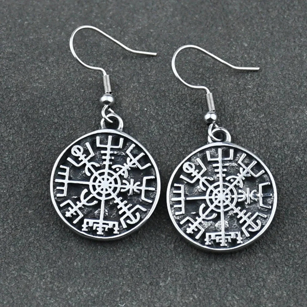 Серьги-подвески с компасом Vegvisir в викингском стиле