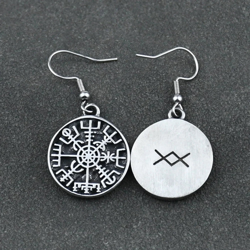 Серьги-подвески с компасом Vegvisir в викингском стиле 