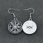 Серьги-подвески с компасом Vegvisir в викингском стиле 