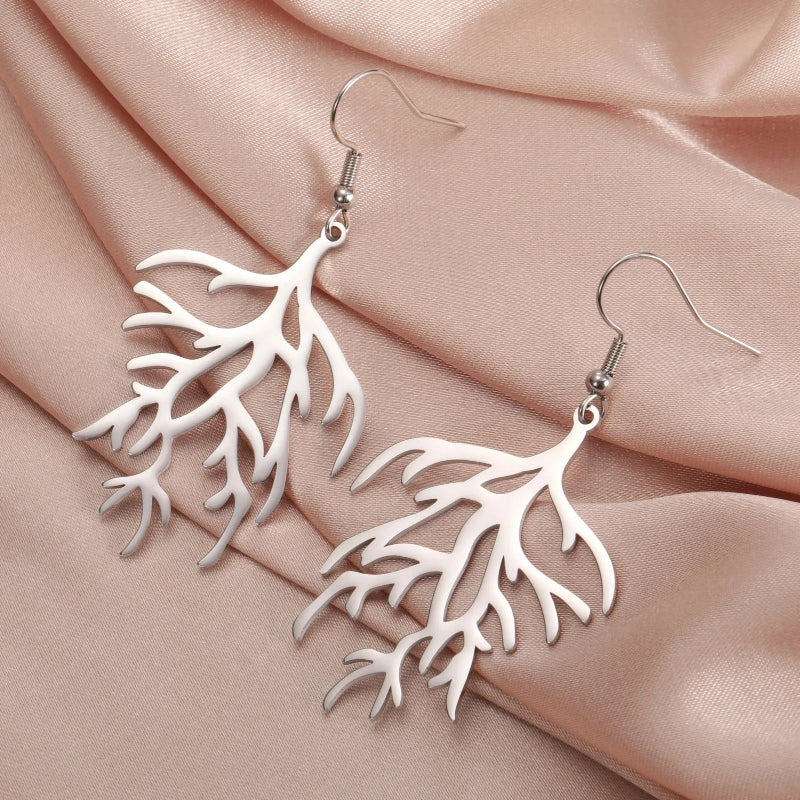 Boucles d'Oreilles Pendantes en Branches Corail argent