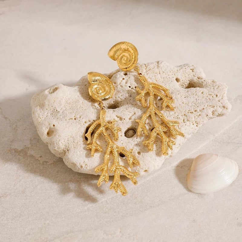 Серьги-подвески «Ракушка и коралл»