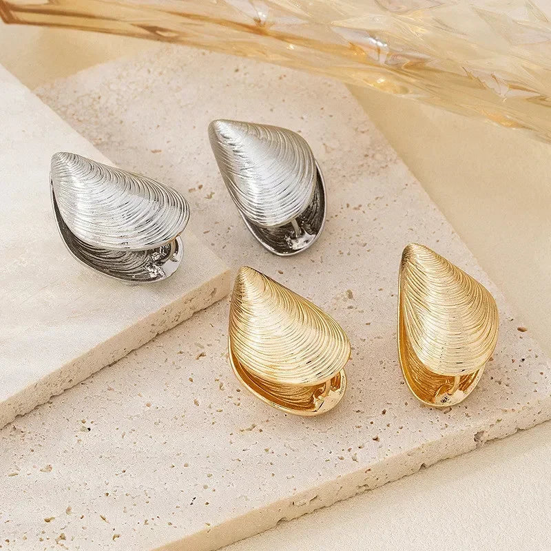 Boucles d'Oreilles Pendantes Coquillages Moules or