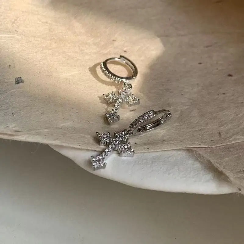 Christian Cross Cubic Zirconia Dangle Earrings