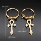 Boucles d'Oreilles Pendantes Croix d'Ankh pour Homme ou Femme