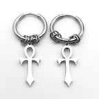 Boucles d'Oreilles Pendantes Croix d'Ankh pour Homme ou Femme argent