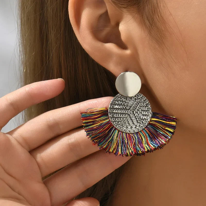 Boucles d'Oreilles Pendantes de Style Bohême en Eventail multicolore
