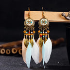 Boucles d'Oreilles Pendantes de Style Ethnique Plumes 2