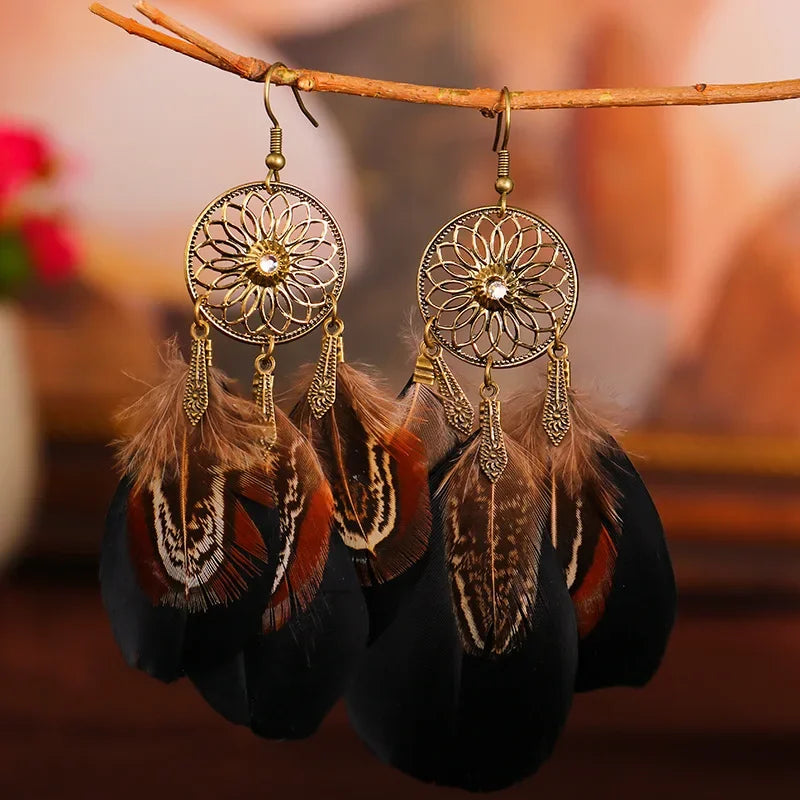 Boucles d'Oreilles Pendantes de Style Ethnique Plumes 5