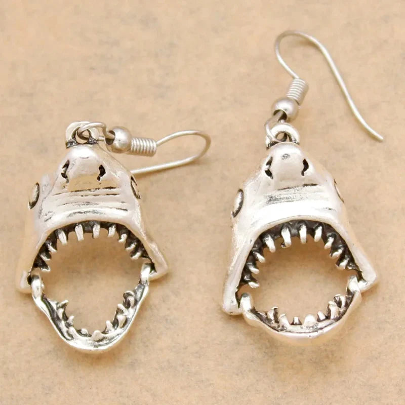 Boucles d'Oreilles Pendantes Dent de Requin argent