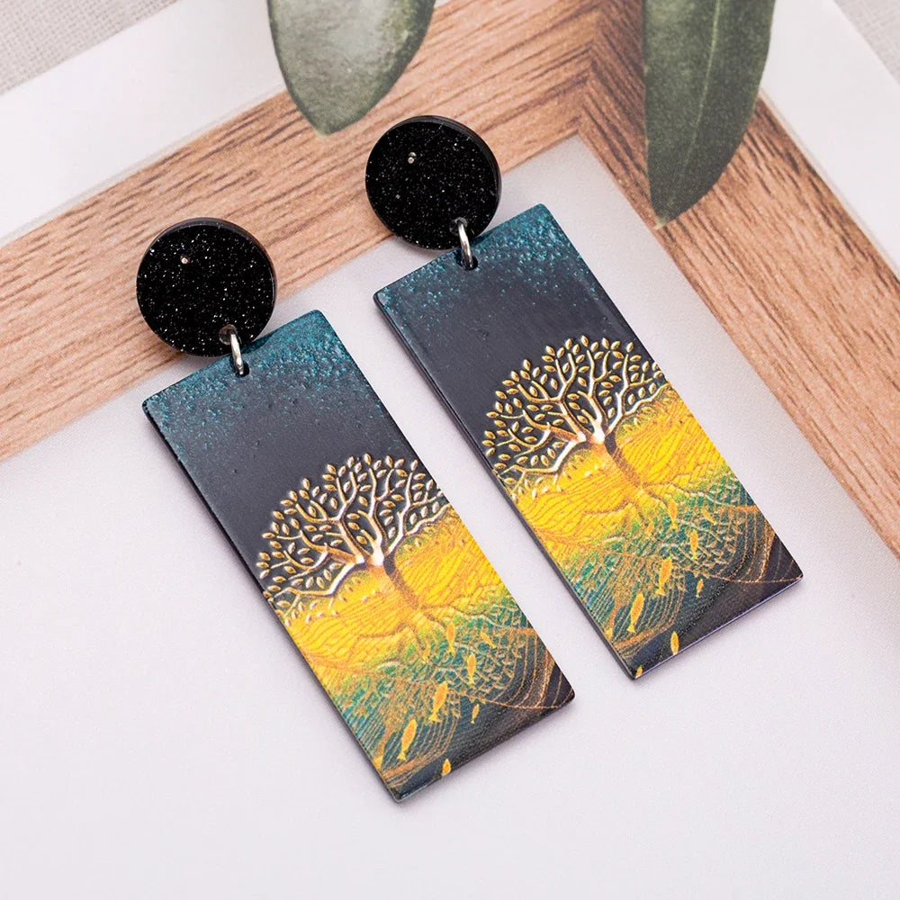 Tree of Life Acrylic Drop Earrings
