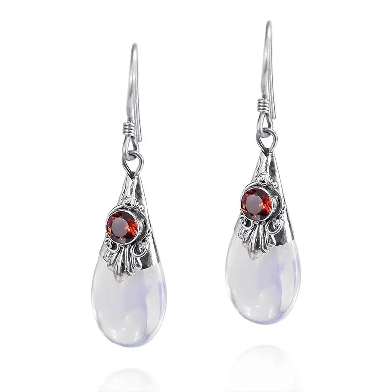 Dangle Earrings with Moonstone and Zircon 3