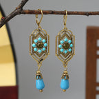 Boucles d'Oreilles Pendantes Ethniques Asymétriques bleu