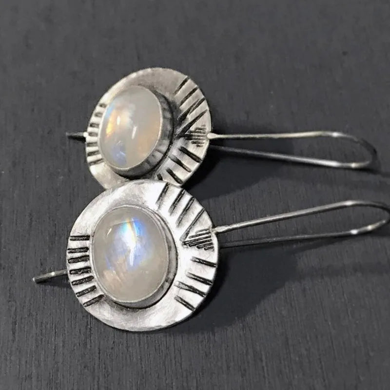 Ethnic Drop Earrings with Moonstone
