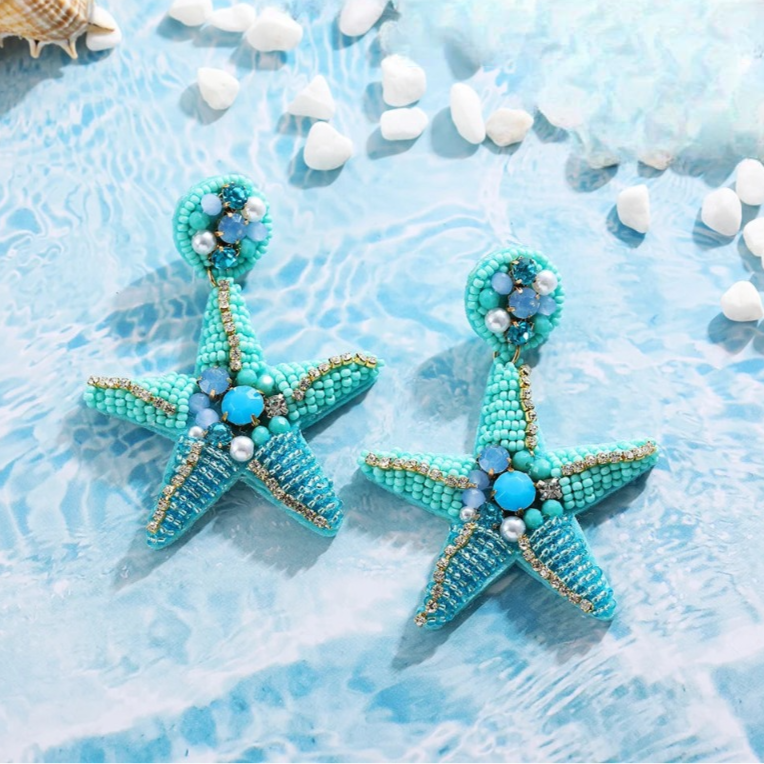 Starfish and Shell Drop Earrings