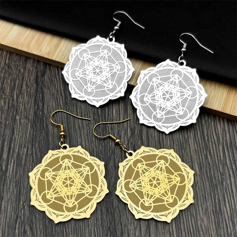 Серьги-подвески для женщин Куб Метатрона золотого цвета